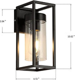 Industrial Wall Sconces Set of 2, Vintage Wall Light Fixture with Glass Shade, Black Metal Wall Mount Lamp