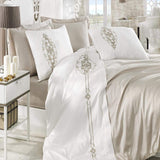 Beige & white Embroidery Duvet Set - The Linen House