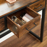 Vanity Table with Upholstered Stool Set, Dressing Table Desk, Makeup Table with Tri-Fold Mirror