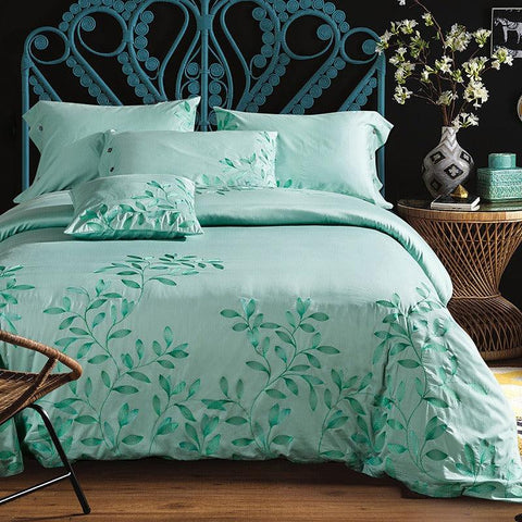 New Oriental Embroidery Mint Green Duvet Set - The Linen House