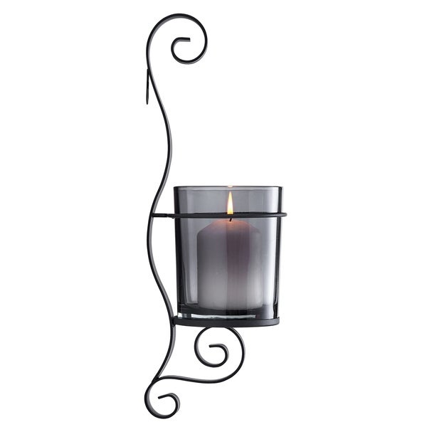Vintage Black Wall Sconce Candle Holder Set (2) with Smoke Glass Hurricanes
