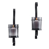 Vintage Black Wall Sconce Candle Holder Set (2) with Smoke Glass Hurricanes