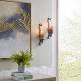 Vintage Black Wall Sconce Candle Holder Set (2) with Smoke Glass Hurricanes