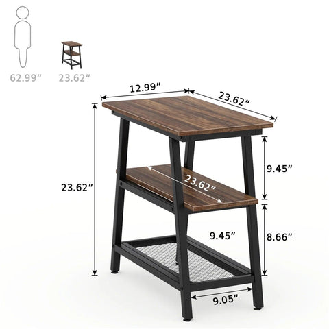 End Table, Side Table with 3-Tier Storage Shelf - The Linen House