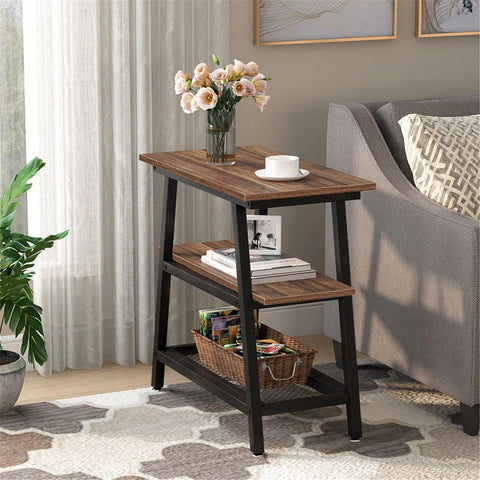 End Table, Side Table with 3-Tier Storage Shelf - The Linen House