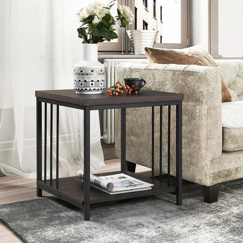 Furniture R Brown Metal Wood End Table - The Linen House