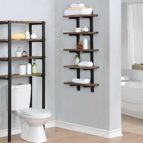 Metal and Solid Wood Bath Wall Shelf - The Linen House