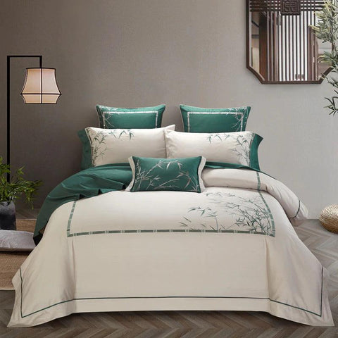 Luxury New Embroidered Green Bamboo Duvet Cover - The Linen House