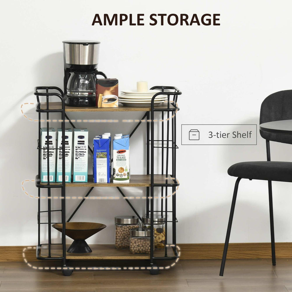 Rolling Kitchen Cart, Kitchen Storage Trolley with 3 Shelves - The Linen House