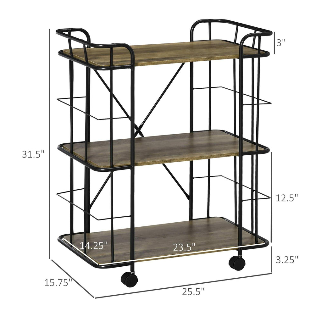 Rolling Kitchen Cart, Kitchen Storage Trolley with 3 Shelves - The Linen House