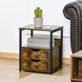 Industrial Side Table with 2 Storage Drawers for Living Room - The Linen House