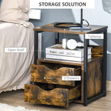 Industrial Side Table with 2 Storage Drawers for Living Room - The Linen House