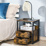 Industrial Side Table with 2 Storage Drawers for Living Room - The Linen House