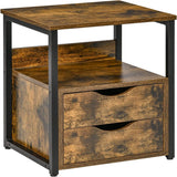 Industrial Side Table with 2 Storage Drawers for Living Room - The Linen House