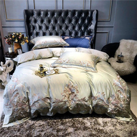 New Royal Pistachio Exquisite Embroidery Duvet Set - The Linen House