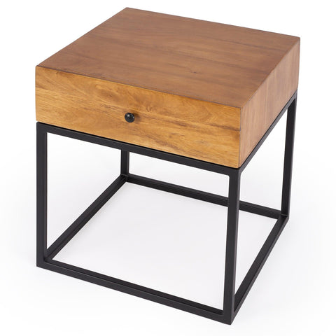 Industrial Iron And Wood Nightstand Side table