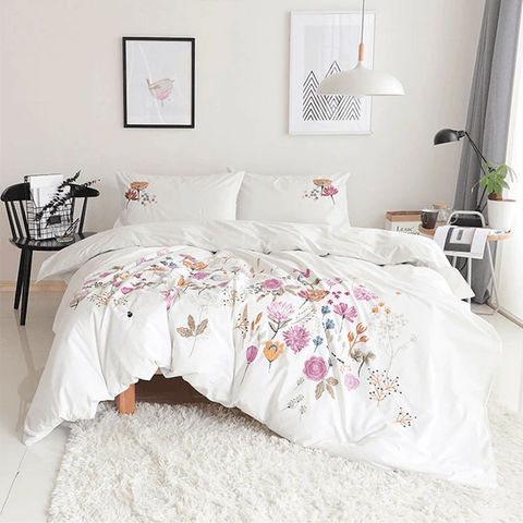 Korean Flowered Embroidery New Duvet Set - The Linen House