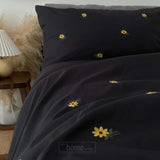 Daisy Flower Embroidered Duvet Cover Set