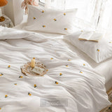 Daisy Flower Embroidered Duvet Cover Set