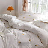 Daisy Flower Embroidered Duvet Cover Set