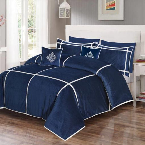 Navy Blue Velvet Bed Sheet Bridal Set with filling - The Linen House
