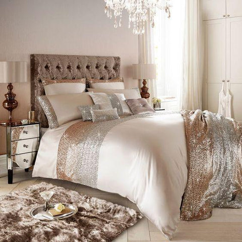 Luxury Beige Bridal Bedding Set With Golden Sequence with filling - The Linen House