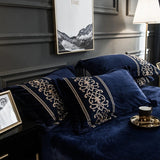New Luxury Blue Embroidered Velvet Duvet