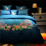 Mix Floral New Luxury Deep Blue  Embroidered Bedding set
