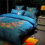 Mix Floral New Luxury Deep Blue  Embroidered Bedding set