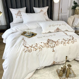 New White Elegant Cotton Satin Embroidery Bedding Duvet Set