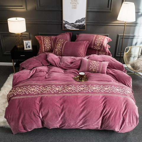 Luxury Charm Pink New Embroidered Velvet Duvet Set - The Linen House