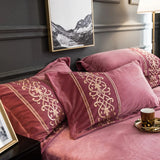 Luxury Charm Pink New Embroidered Velvet Duvet Set