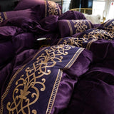 New Violet Luxury Embroidered Velvet Duvet Set - The Linen House