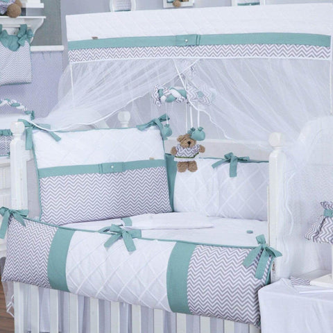 Teal & White Baby Cot Set - The Linen House