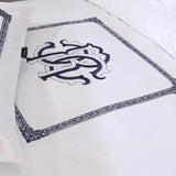 White With Navy Blue Embroidery Duvet Set