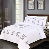 White With Navy Blue Embroidery Duvet Set