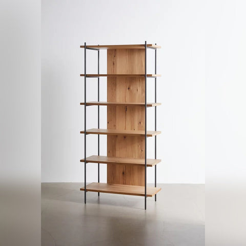 6 Tire Shelf Bookshelf Metal and Natural Wood Tones