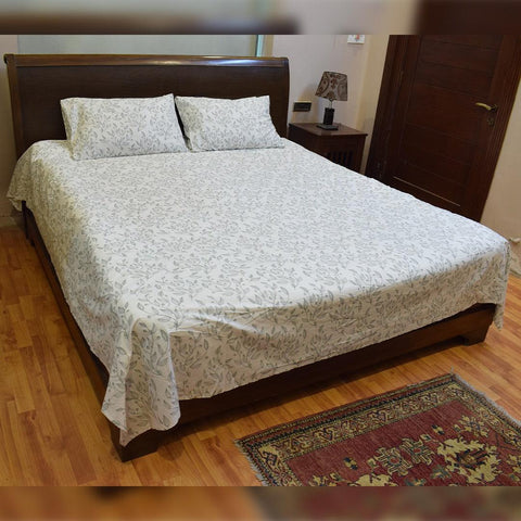 Printed Bedsheet(leaves) - The Linen House