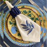 Sand Mat & Napkin With Beige And Navy Foliage Embroidery