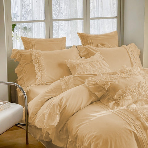 Luxury Cotton Lace Duvet Set beige
