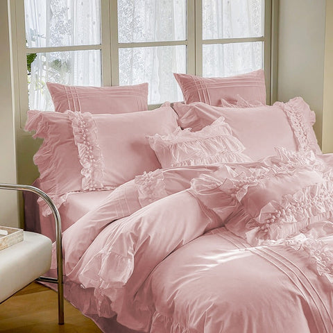 Luxury Cotton Lace Duvet Set Pink