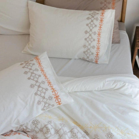 New Geometric Embroidery Duvet Set - The Linen House