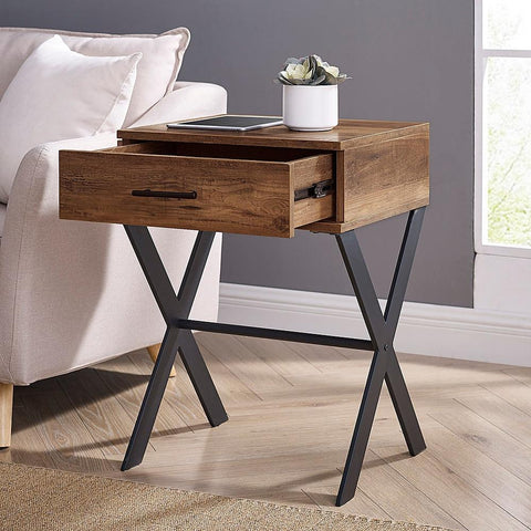 Drawer Metal and Wood Side Table - The Linen House