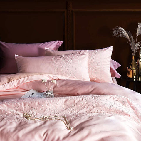 New Luxury Pink Embroidered Duvet Set