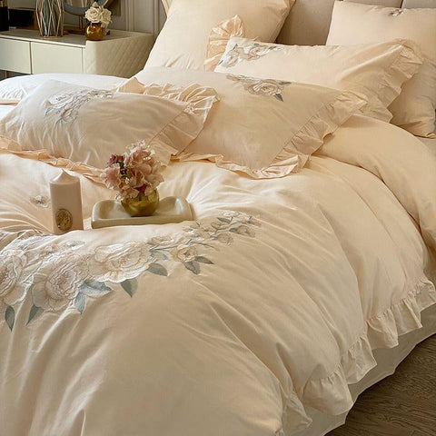 Elegant Cream Embroidery Duvet Set – Luxurious Comfort and Style - The Linen House
