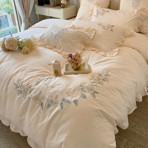 Elegant Cream Embroidery Duvet Set – Luxurious Comfort and Style - The Linen House