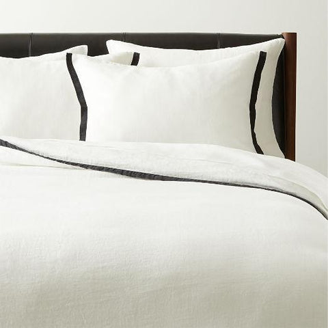 European White with Black Ribbon Duvet Set - The Linen House