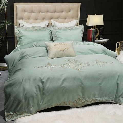 Mint Embroidery Duvet Set - The Linen House