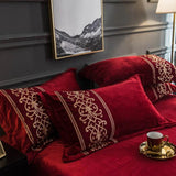 Flaming Red New Luxury Embroidered Velvet Duvet Set - The Linen House