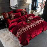 Flaming Red New Luxury Embroidered Velvet Duvet Set - The Linen House